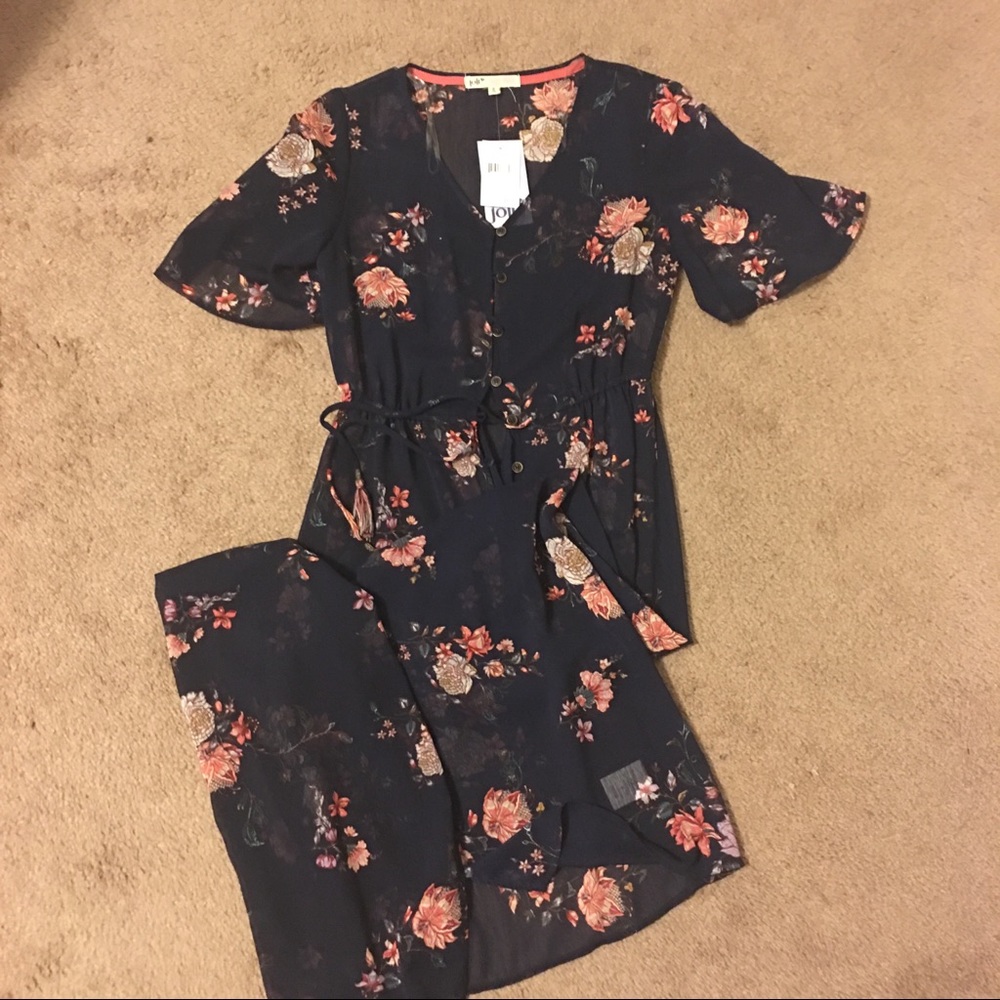 Floral sheer button down overlay dress